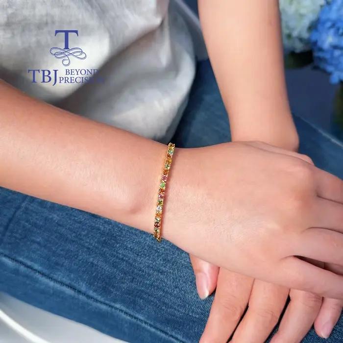 Bracelet rond multi-tourmaline naturelle exquise de 3.00mm, bijoux fins en argent Sterling 925 pour cadeaux de Banquet et d'anniversaire pour femmes