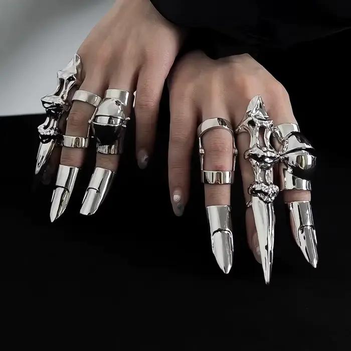 Punk métal exosquelette index doigt joint os anneau gothique Rock machines doigt anneau longs bagues Cosplay bijoux cadeau