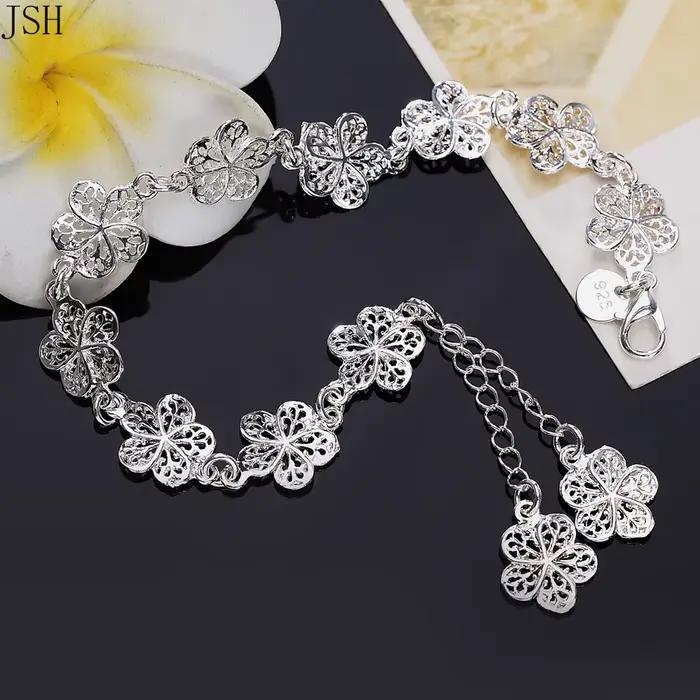 Bracelet de mariage en argent sterling 925, belles fleurs pour femmes, bijoux classiques de haute qualité à la mode, vente en gros, 20CM