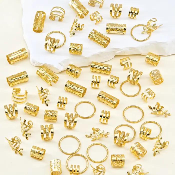 60 pièces bijoux de cheveux pour tresses accessoires pour femmes filles anneau de cheveux en métal pince de manchette pour Dreadlock cheveux tresse bijoux décorations