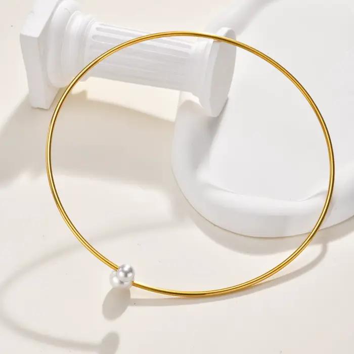 Collier ras du cou ouvert pour femmes, collier ras du cou en perles plaquées or, bijoux de déclaration en acier inoxydable