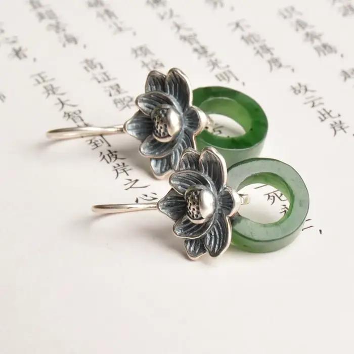 Boucles d'oreilles de styliste en jaspe hétian naturel incrusté d'argent 925 pour femmes, bijoux classiques élégants et exquis