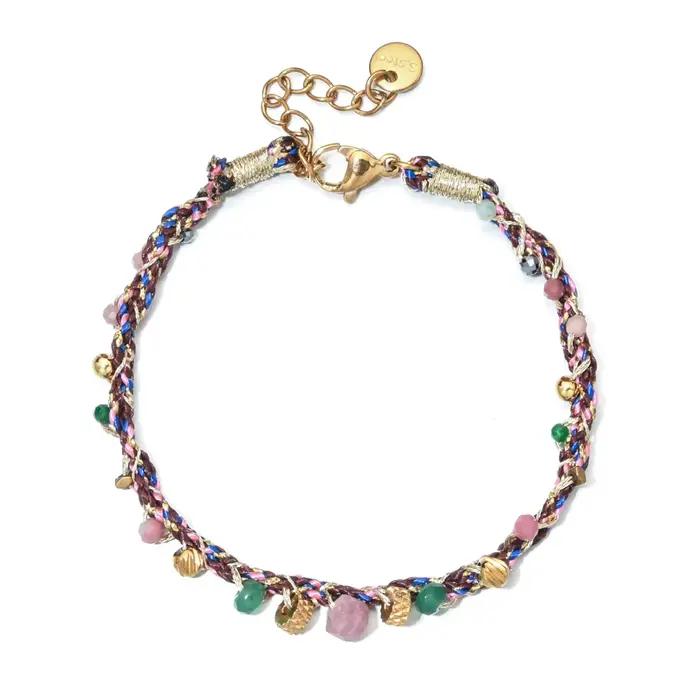 Bracelet en corde tressée colorée mélangée en pierre Boho de style français, perles en acier inoxydable plaqué or 18 carats, réglable, bijoux