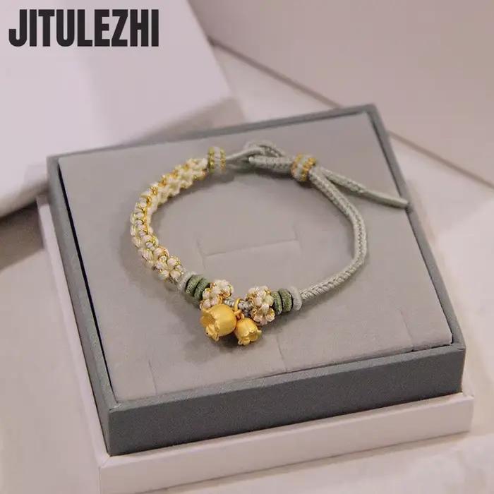 Bracelet en or 18 carats pour femmes, Placer en or, cloche dorée ancienne, orchidée, tempérament Simple, tissé à la main, petite orchidée Ha
