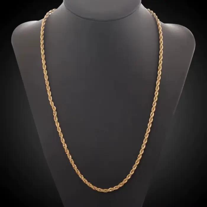 Ventes chaudes Collier chaîne en corde ronde de 18 à 24 pouces (45 à 60 cm) en or 18 carats de 4 mm pour femmes et hommes, mode personnalisée, mariage, fête, streetwear, bijoux