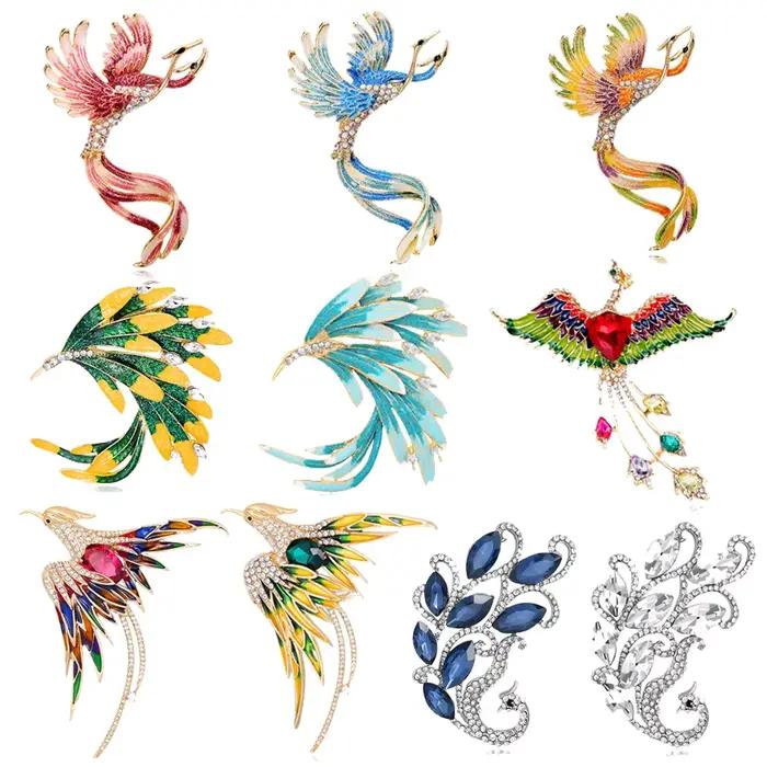 Broche phénix de tempérament délicat, strass, longue queue, cristal phénix, accessoires peints, bijoux cadeaux pour amis
