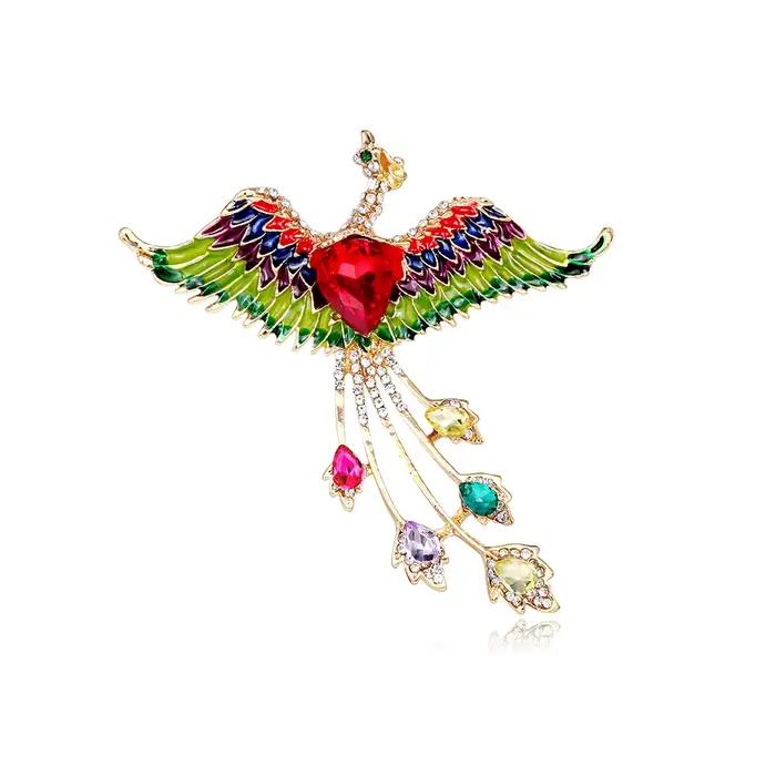 Broche phénix de tempérament délicat, strass, longue queue, cristal phénix, accessoires peints, bijoux cadeaux pour amis