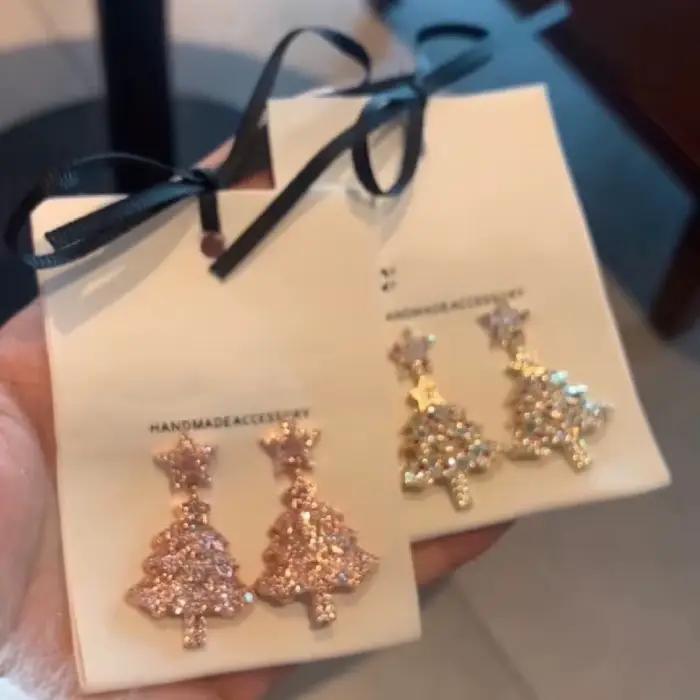 Arbre de noël Zircon cristal étoile boucles d'oreilles pour les femmes balancent fête de noël mode bijoux cadeau