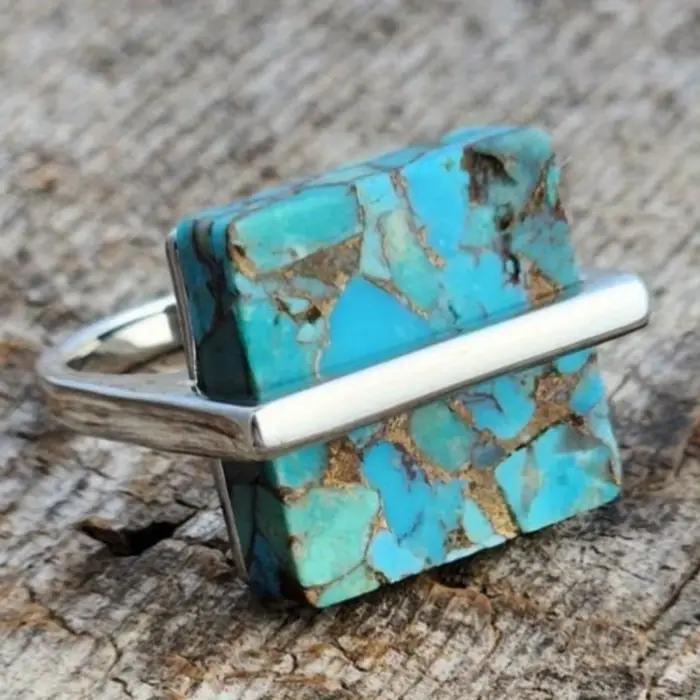 Bague Cube Turquoise Synthétique Boho