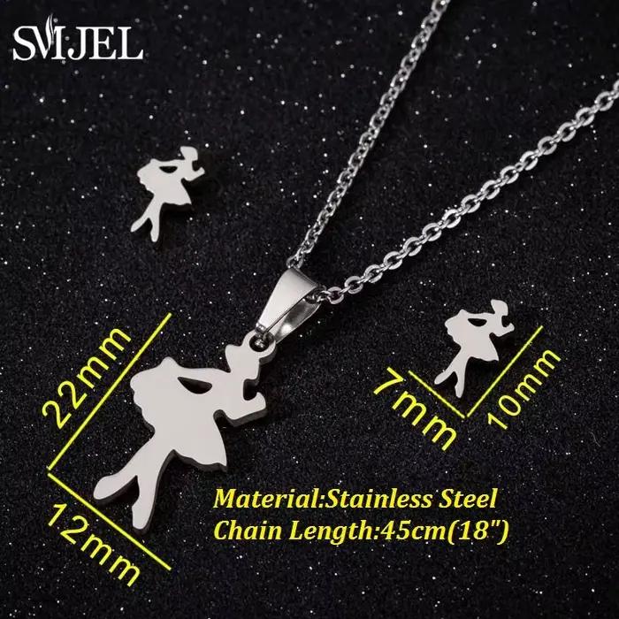 Boucles d'oreilles de Ballet dansante pour femmes et filles, colliers de ballerine à la mode, couleur or, ensemble de bijoux en acier inoxydable, accessoires, cadeau de Sport en Club