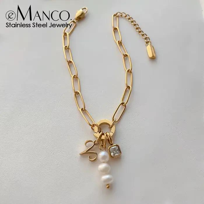 Bracelet Minimaliste de Luxe eManco pour Femme, Breloques Interchangeables, Acier Inoxydable, Couleur Or, Accessoire Chic pour le Travail et les Rendez-vous