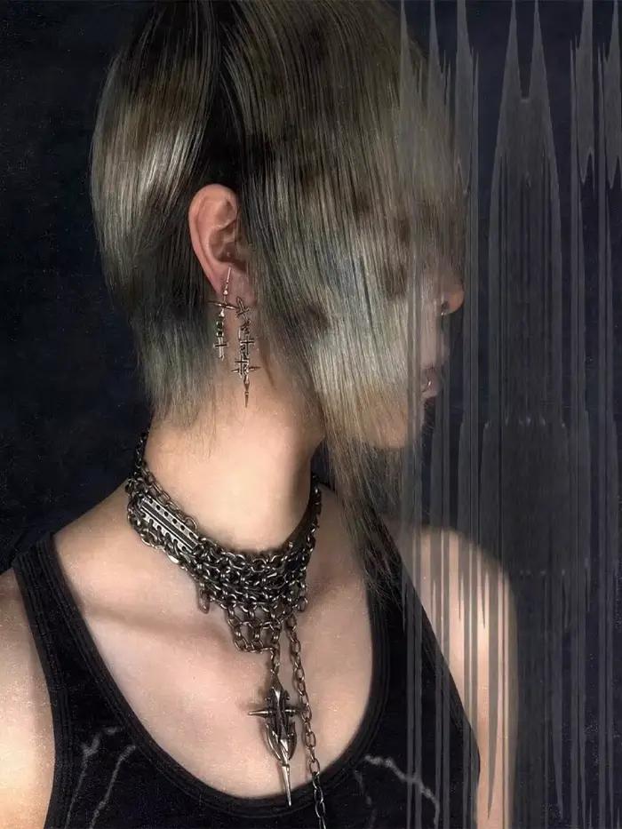 Boucles d'oreilles gothiques en chaîne croisée, accessoires de bijoux à la mode, pièce tranchante unisexe pour hommes et femmes