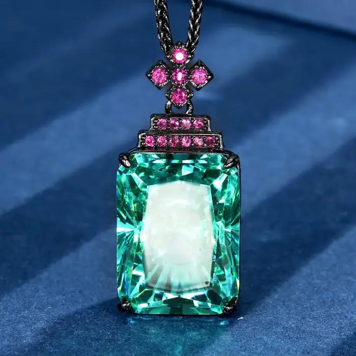 2025 rétro 15*20mm vert Tourmaline pendentif colliers pour femmes pierres précieuses laboratoire diamant rubis Cocktail bijoux fins dame cadeau