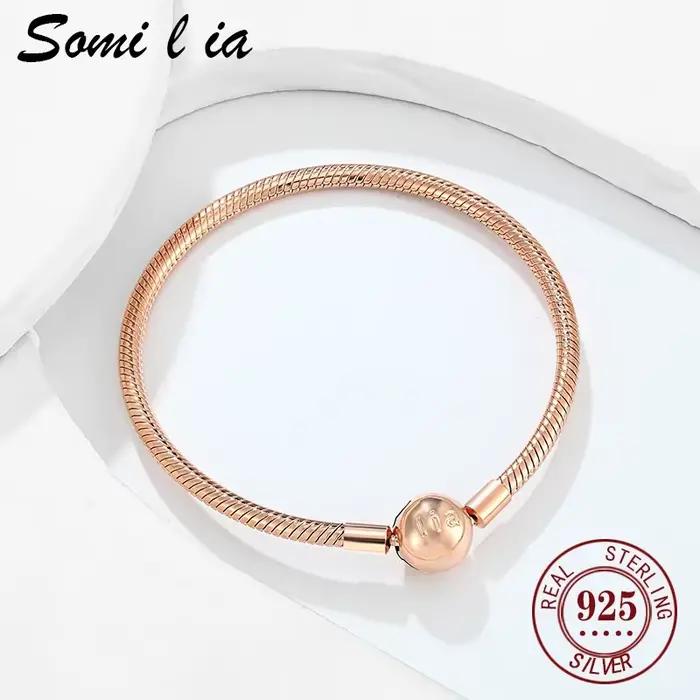 SOMILIA-Bracelet en argent sterling 100% 925 avec perles rondes classiques en forme de serpent pour femme, bijou exquis, cadeau de tempérament raffiné