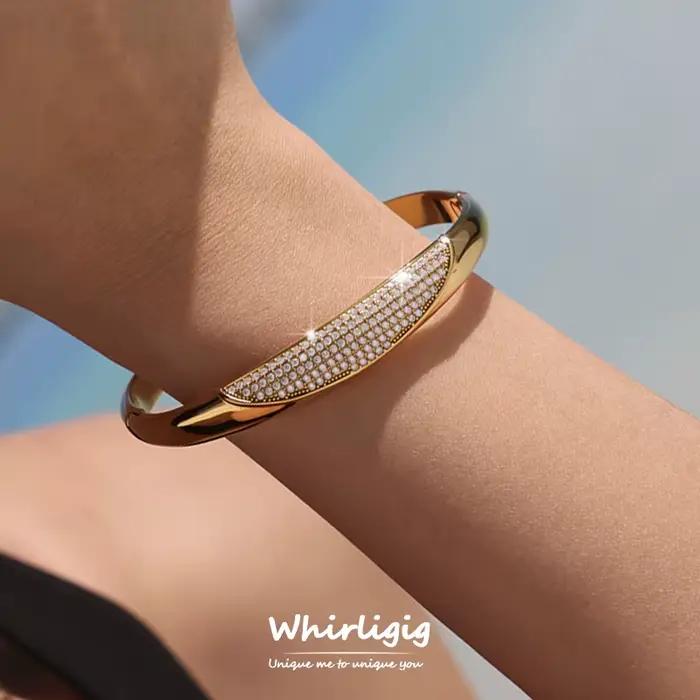 Bracelet en acier inoxydable plaqué or avec zircon blanc rose 5A pour femmes, bijoux de luxe imperméables, cadeau