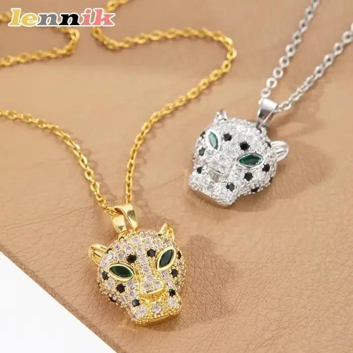Collier panthère entièrement en zircone, conception galvanisée en acier titane, chaîne de collier de luxe légère et minimaliste