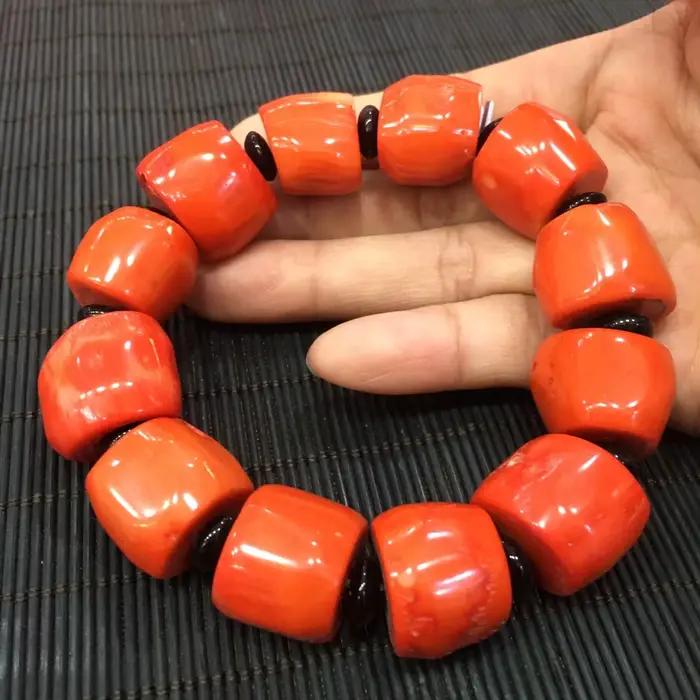 Bracelet de lieux rouges naturels authentiques pour hommes et femmes, accessoires de joaillerie fine, fierté de la mer profonde, véritables lieux, perles de baril