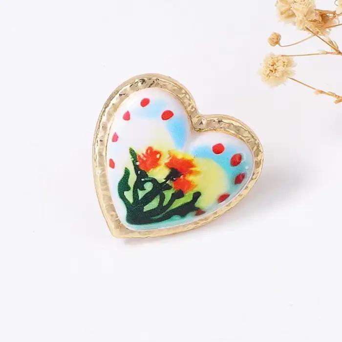Bague en métal de style ethnique pastoral unique, imprimé fleurs et plantes, grenade, forme irrégulière et cœur, pour femme, NOUVEAU