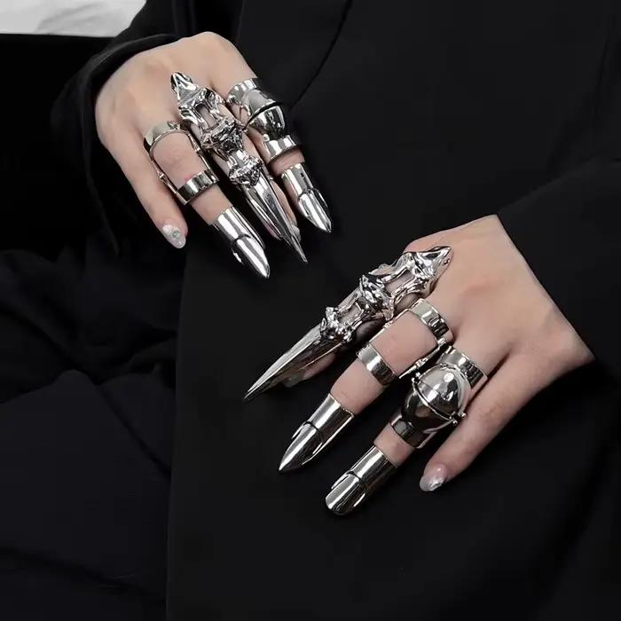 Punk métal exosquelette index doigt joint os anneau gothique Rock machines doigt anneau longs bagues Cosplay bijoux cadeau