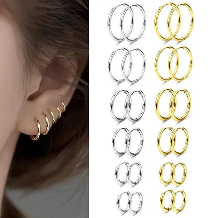 6 paires 6 tailles 18G petites boucles d'oreilles cerceau minuscule Cartilage Helix Daith Tragus Huggie boucles d'oreilles oreille Piercing bijoux dormeur oreille cerceaux