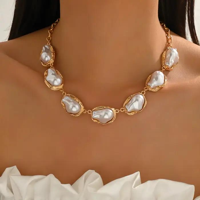 Collier ras du cou baroque en fausses perles, style vintage, longue chaîne en Y, irrégulier, ajustable, bijou fantaisie pour femme