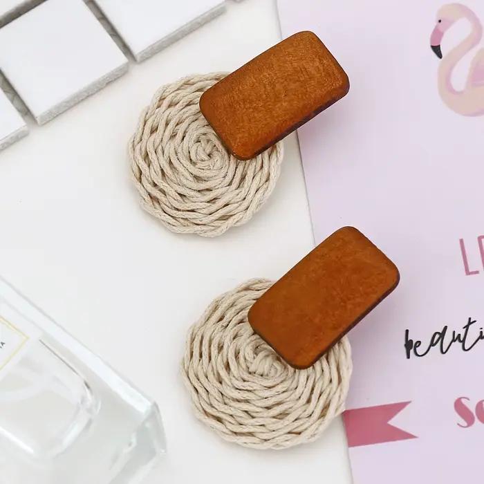 YAOLOGE – boucles d'oreilles pendantes Vintage en bois de rotin, faites à la main, géométriques en bambou, pour femmes, bijoux de Bar, vente en gros, 2019
