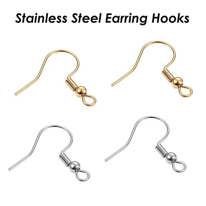 100 crochets pour boucles d'oreilles en acier inoxydable, vente en gros de filaments d'oreilles hypoallergéniques, fils pour boucles d'oreilles couleur or en acier chirurgical