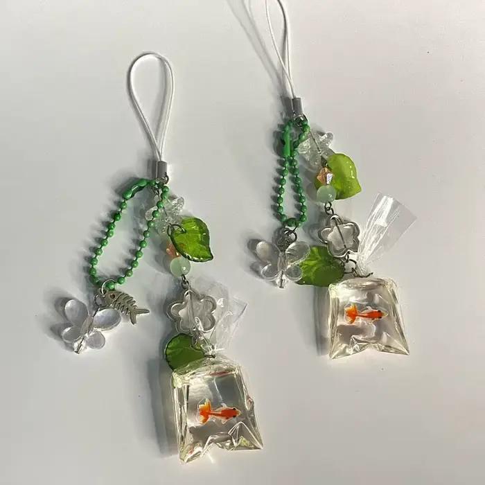 Porte-clés sac de poisson fait à la main, bijoux esthétiques