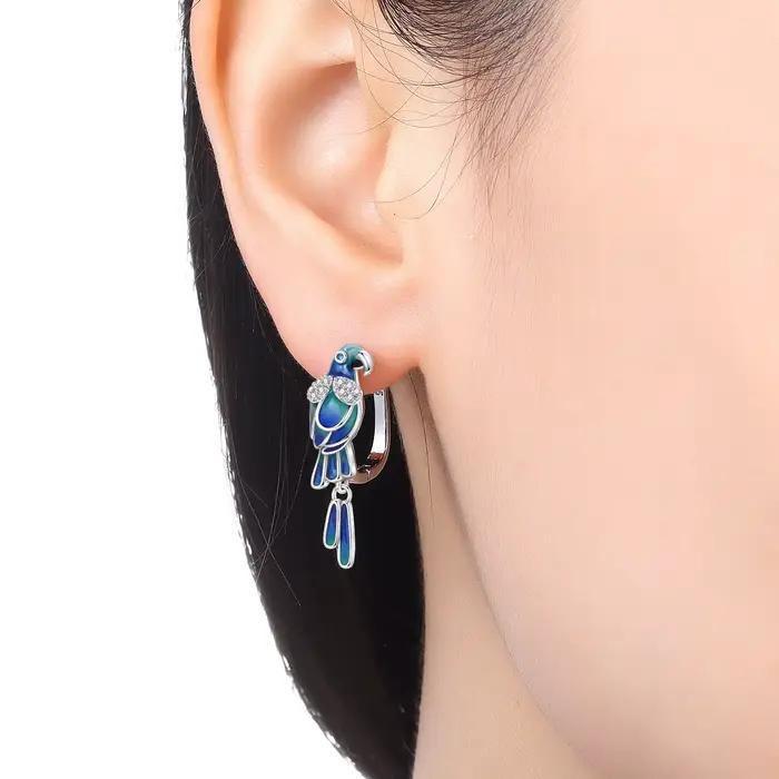 Boucles d'oreilles en argent sterling 925, élément animal, éléphant, panda, oiseaux, perroquet, bijoux originaux pour femmes, cadeau de fête
