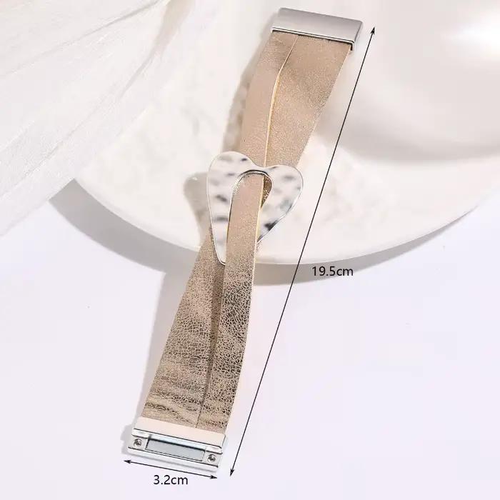 Bracelets géométriques en alliage de cuir PU pour femmes, grand cœur, amour, mode OL brossé, exagéré, bijoux à breloques