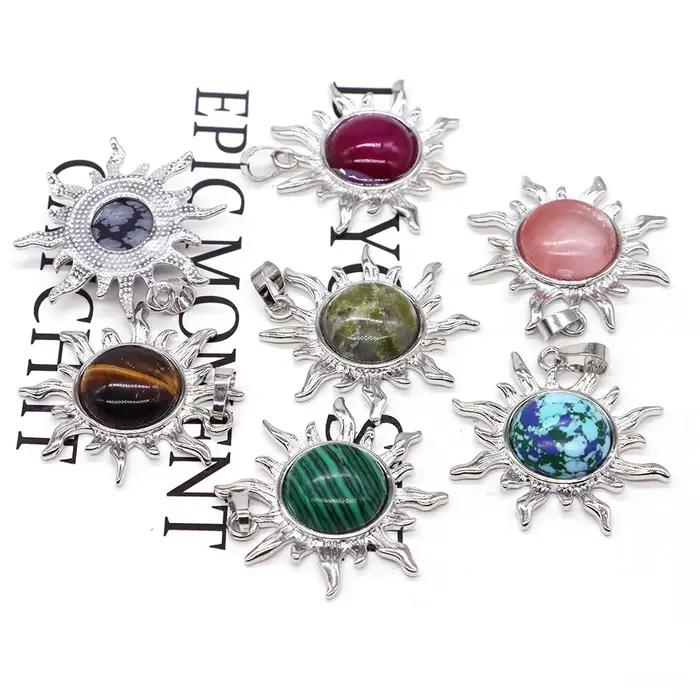 Pendentif Soleil en Alliage d'Argent Plaqué avec Pierre Naturelle de Quartz, Accessoires de Fabrication de Bijoux DIY, Collier Cadeau avec Pierre Soleil