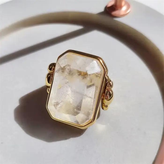 Europe Vintage or argent cristal large grand anneau femmes luxe bijoux accessoires tendance