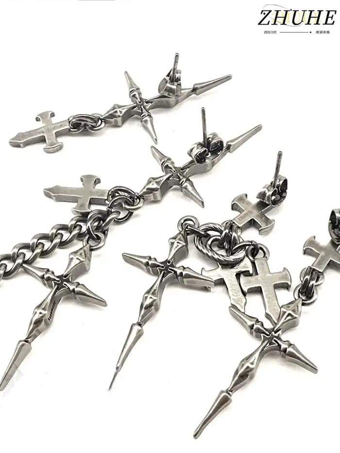 Boucles d'oreilles gothiques en chaîne croisée, accessoires de bijoux à la mode, pièce tranchante unisexe pour hommes et femmes