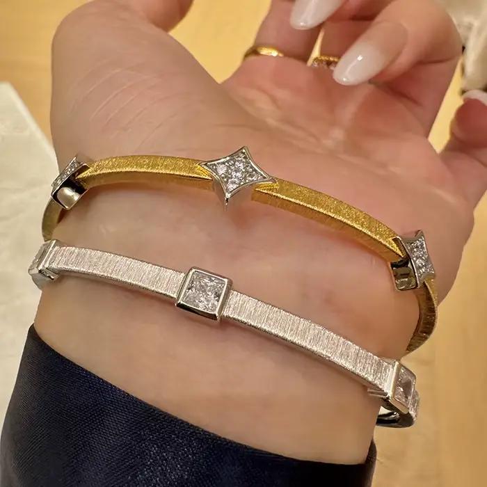 Bracelet en diamant carré brossé pour femmes, de haute qualité, en argent 925, élégant, de luxe, en losange, bijoux cadeau pour banquet