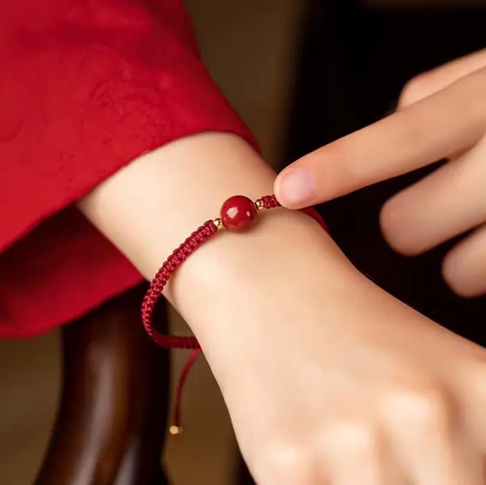 Bracelet rouge chinois en pierre naturelle cinabre, corde d'amitié, chaîne porte-bonheur pour Couple, amulette pour hommes et femmes, corde tressée, cadeaux