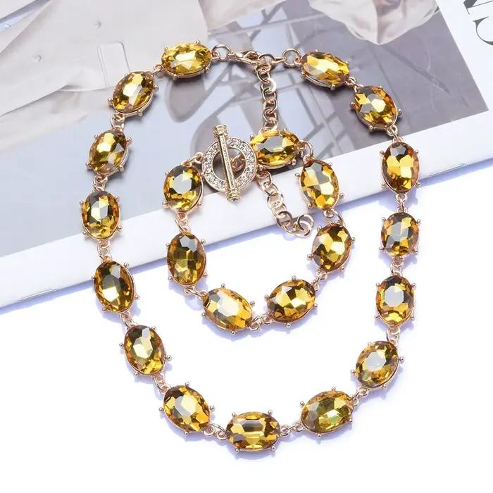 Ensemble de Bijoux en Pierres Précieuses pour Femme, Clip, Strass, Accessoires de Poméras, Perlé, Bleu, Verre, Violet, Bracelet, Collier
