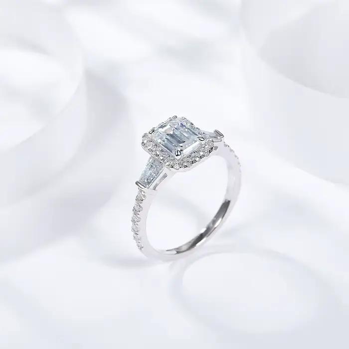 Bague en argent regardé S925 pour femme, diamant Moissanite complet, document D émeraude, plaqué or 18 carats, bijoux fins pour femme