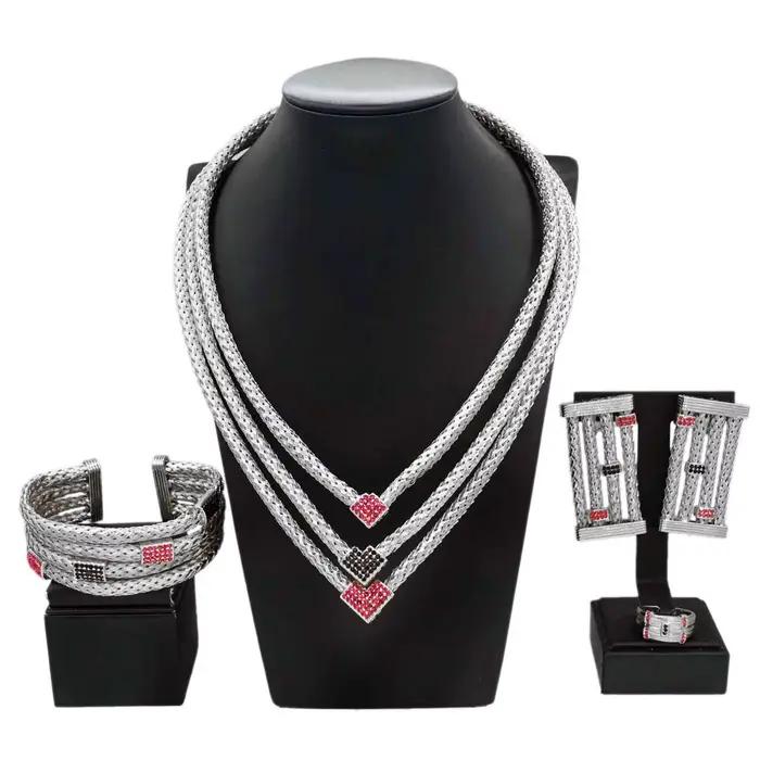 Bijoux plaqués or 24 carats pour femme, collier plaqué or coloré, boucles d'oreilles carrées, bracelet original, bijoux de mariage de luxe
