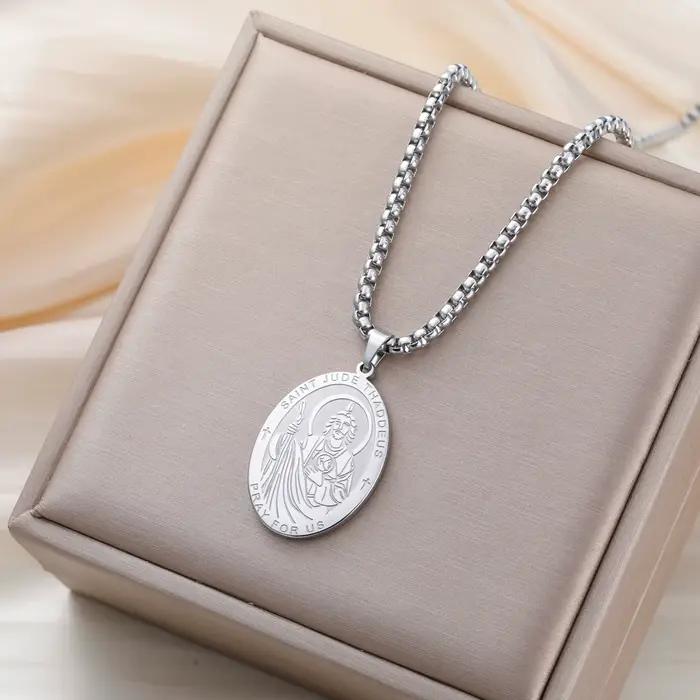 Collier LIKGREAT Saint Jude Thaddeus, pendentif miraculeux, chaîne pour homme et femme, bijoux religieux catholiques, cadeau pour la protection et l'espoir