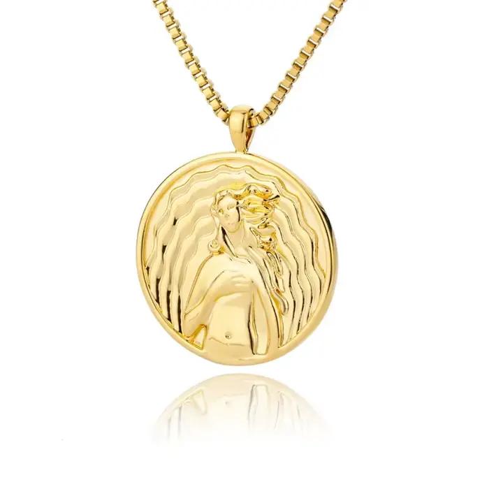 Collier esthétique avec pendentif pièce de monnaie déesse Athéna pour femme, en acier inoxydable, style vintage, bijoux, collier ras du cou, Collier Femme