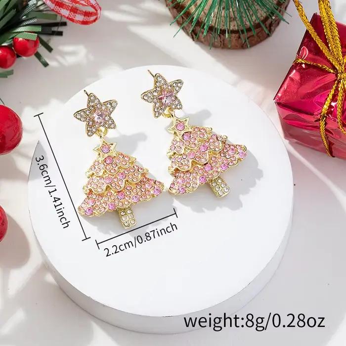 Arbre de noël Zircon cristal étoile boucles d'oreilles pour les femmes balancent fête de noël mode bijoux cadeau