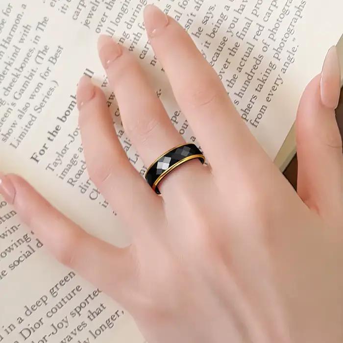 Bague à facettes en céramique dorée exquise pour femmes, 15 styles, mode minimaliste, matiques de couple, bandes de fiançailles, bijoux de mariage