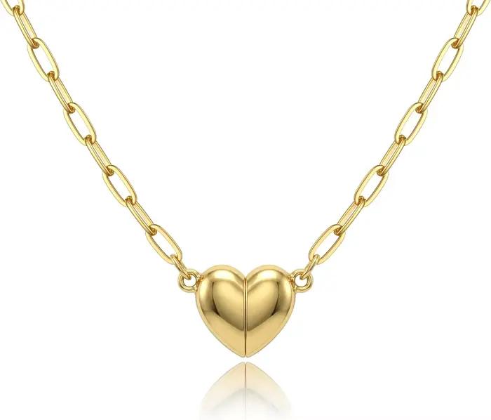 Colliers magnétiques en forme de cœur pour femmes, plaqués or 18 carats, en acier inoxydable, avec chaîne trombone, pendentif, bijoux, cadeau