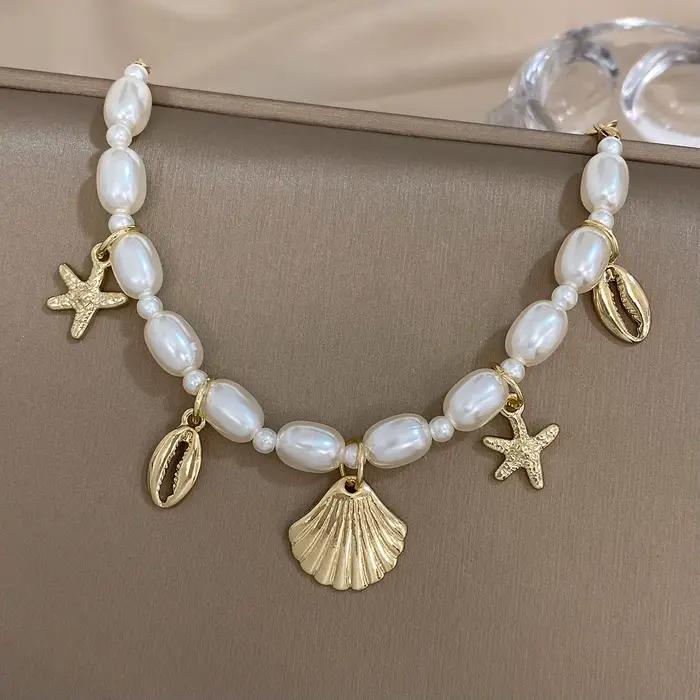 Bohême étoile poisson Bracelets ABS fausse perle étoile de mer coquille Bracelets pour femme océan bijoux vacances d'été plage cadeaux accessoires