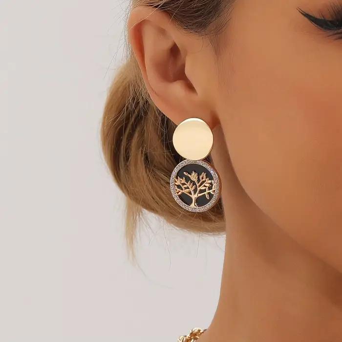 Ensemble de bagues réglables Arbre de Vie en métal noir imitation nacre, bijoux pour femme de qualité supérieure, style doux, cool et audacieux