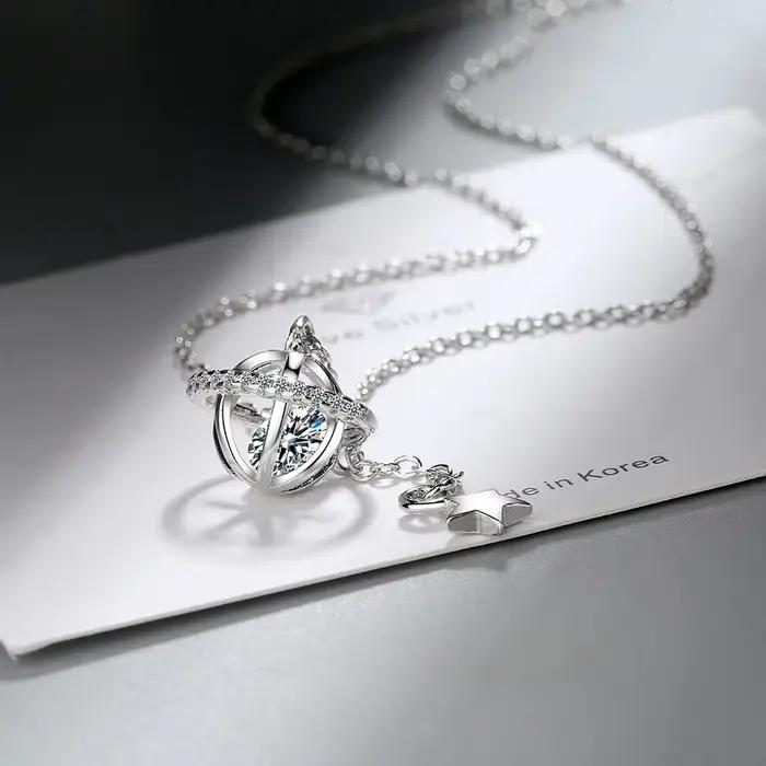 Collier pendentif planète cosmique en argent Sterling S925 pour femmes (40cm + 3.5cm), livraison gratuite sur bijoux de luxe
