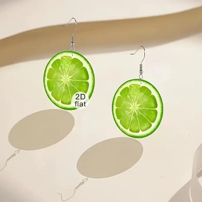 Boucles d'oreilles plates 2D en forme de citron aigre vert, Design rafraîchissant, en acrylique, à la mode, en forme de citron, bijoux cadeaux pour femmes, nouvelle collection