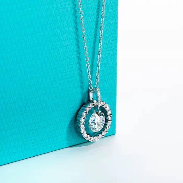 AnuJewel 3ct D couleur Moissanite diamant Halo pendentif collier 925 en argent Sterling cadeaux de s