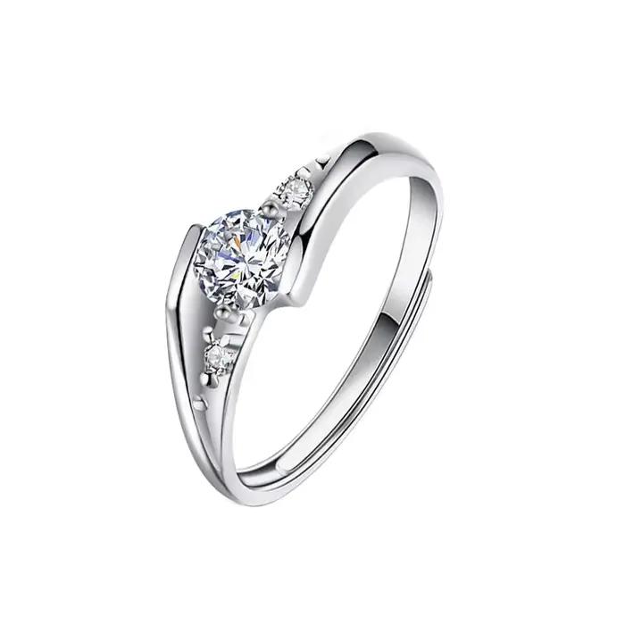 Bagues de couple en moissanite plaquées rhodium S925, 0,5 ct, bijoux exquis réglables
