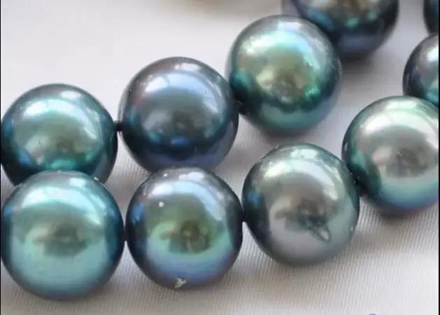 ~! Collier de perles rondes noires de 9 à 10mm, paon, de culture d'eau douce, 18 w